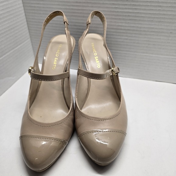 Franco Sarto Shoes - Franco Sarto Dazzle Slingback Heels Tan‎ Patent Leather Cap Toe Ankle Strap 9.5M
